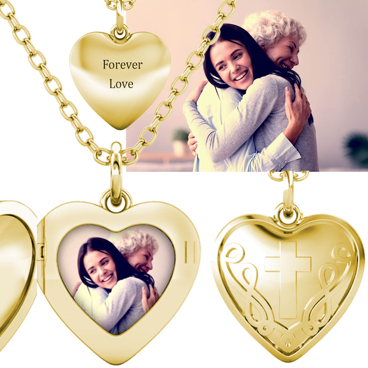 Personalised Heart Locket with Photo - Locket with Picture Inside - Gold