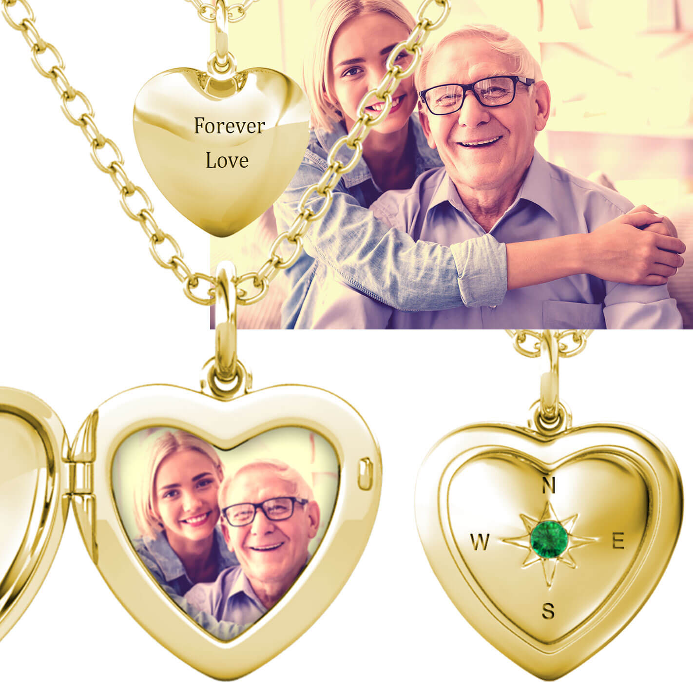 Personalised Heart Locket with Photo - Locket with Picture Inside - Gold