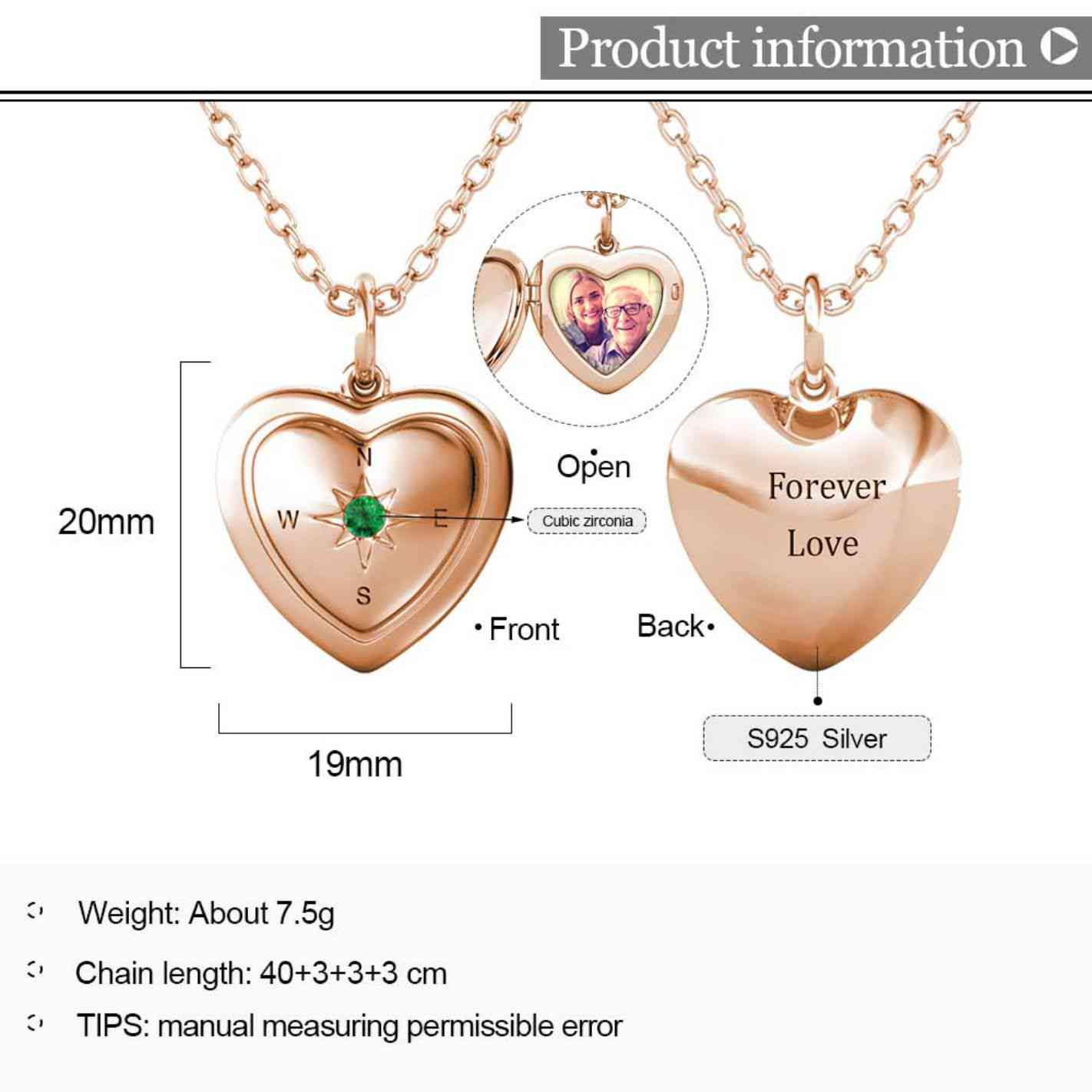 Personalised Heart Locket with Photo - Locket with Picture Inside - Rose Gold