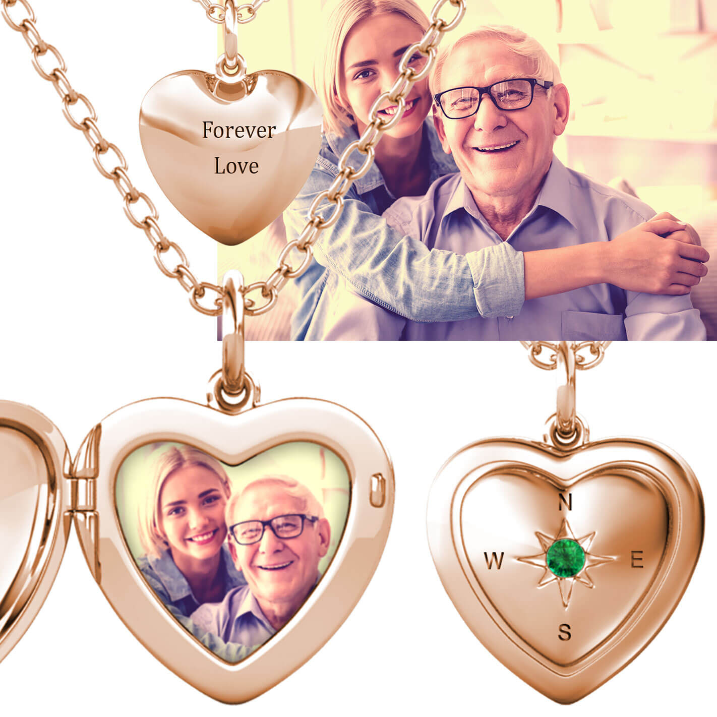 Personalised Heart Locket with Photo - Locket with Picture Inside - Rose Gold