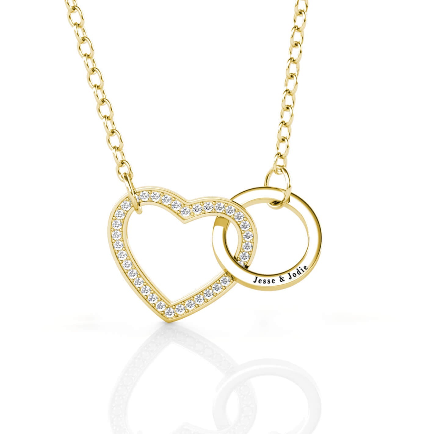 Personalised Interlocking Heart Necklace, Engraved Necklace, Gold - IFSHE UK