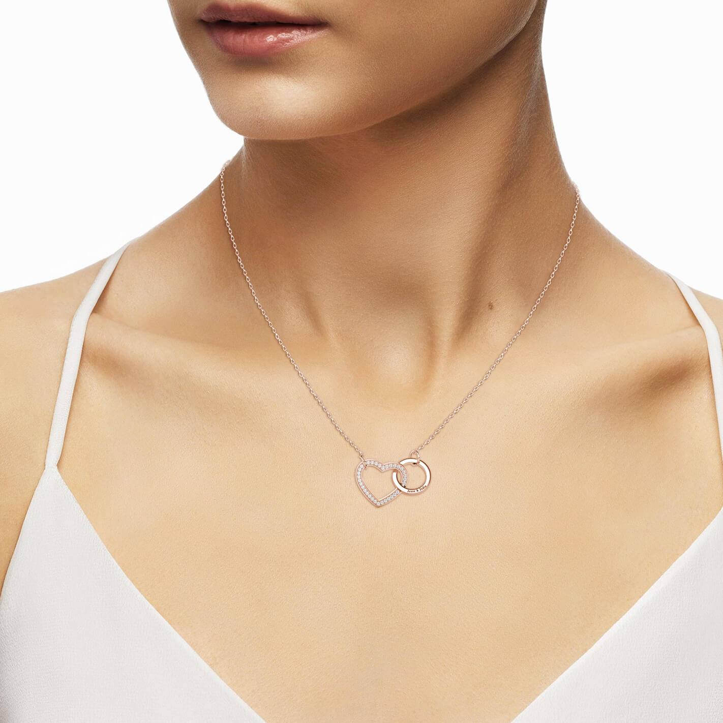 Personalised Interlocking Heart Necklace, Engraved Necklace, Rose Gold - IFSHE UK