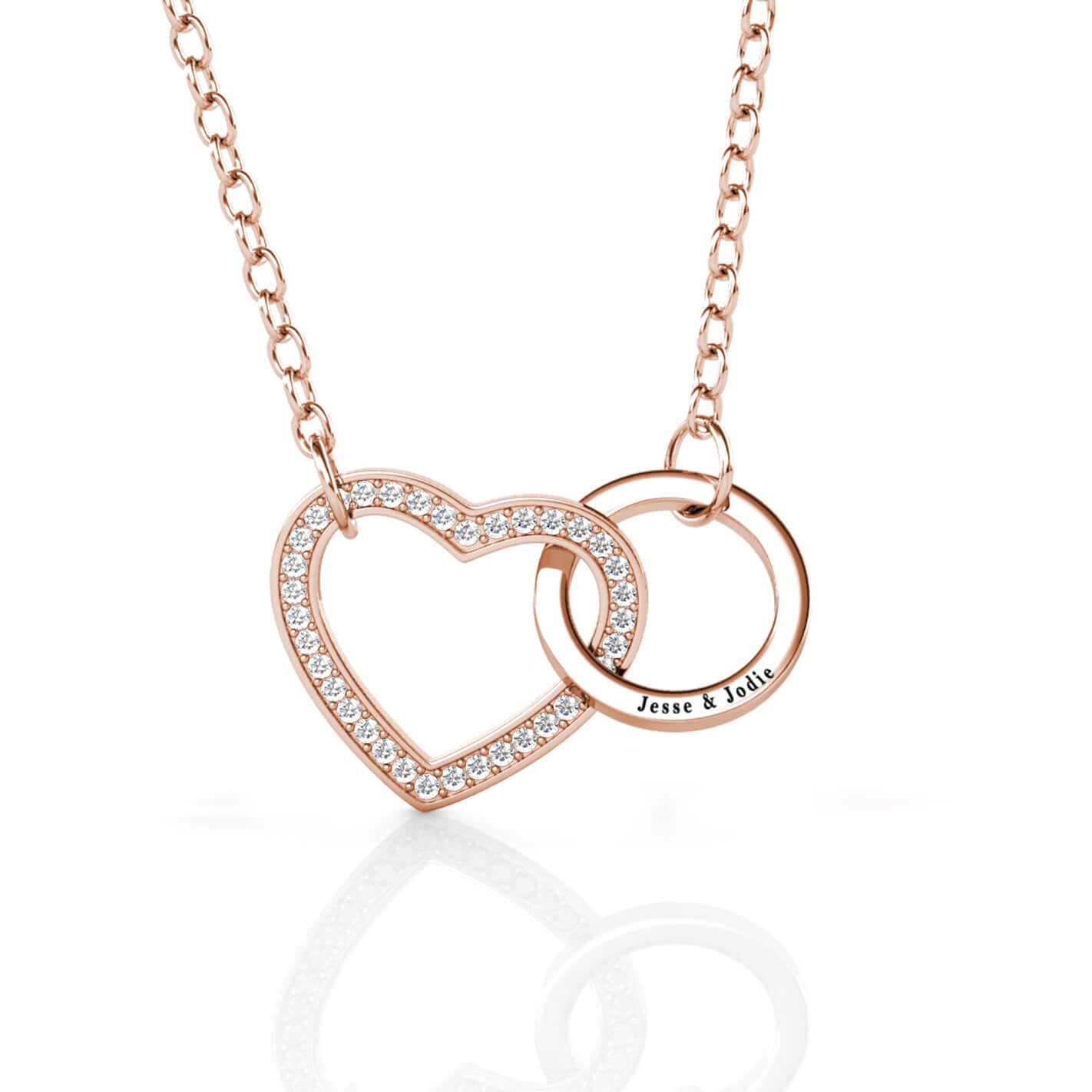 Personalised Interlocking Heart Necklace, Engraved Necklace, Rose Gold - IFSHE UK