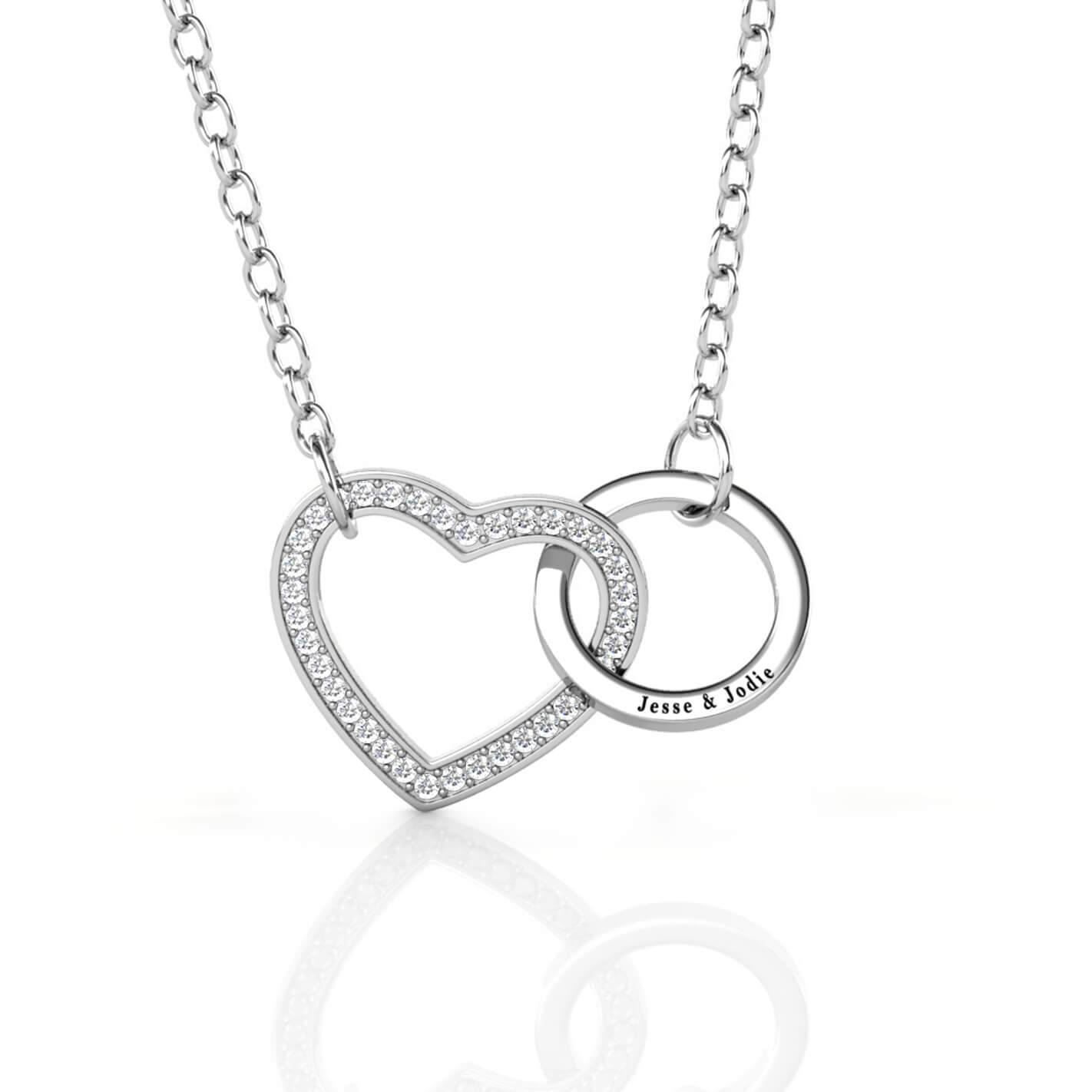 Personalised Interlocking Heart Necklace, Engraved Necklace, Silver - IFSHE UK