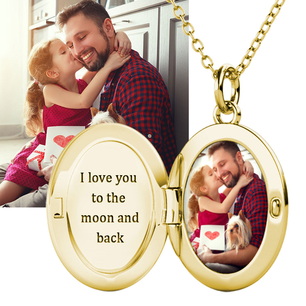 Personalised Locket with Photo - Oval Locket with Picture Inside - Gold