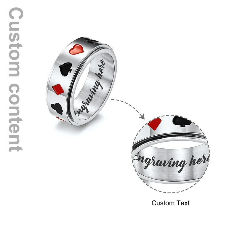 Men's Fidget Ring | Poker Themed Stainless Steel Anxiety Ring | Spinner Ring 3 Colours