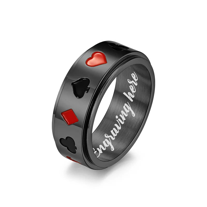 Men's Fidget Ring | Poker Themed Stainless Steel Anxiety Ring | Spinner Ring 3 Colours