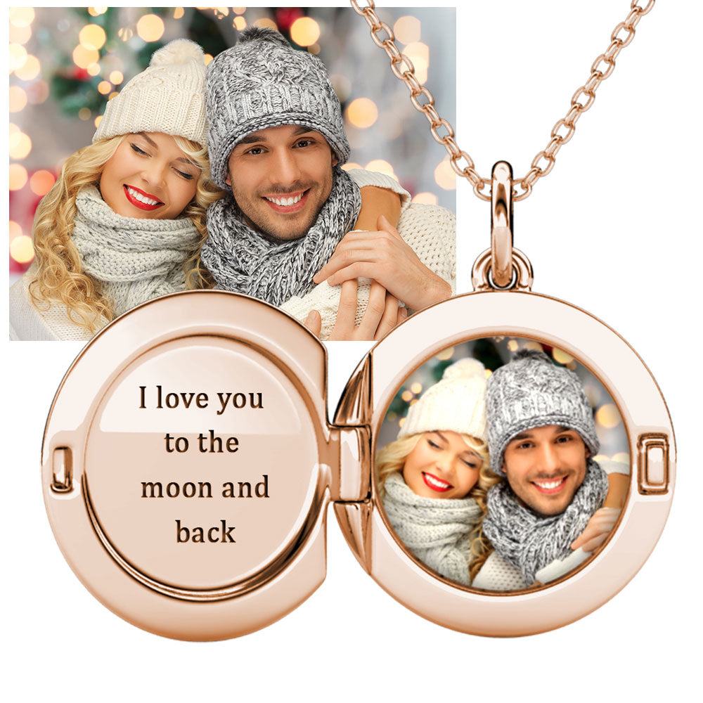 Personalised Locket with Photo - Round Locket with Picture Inside - Rose Gold