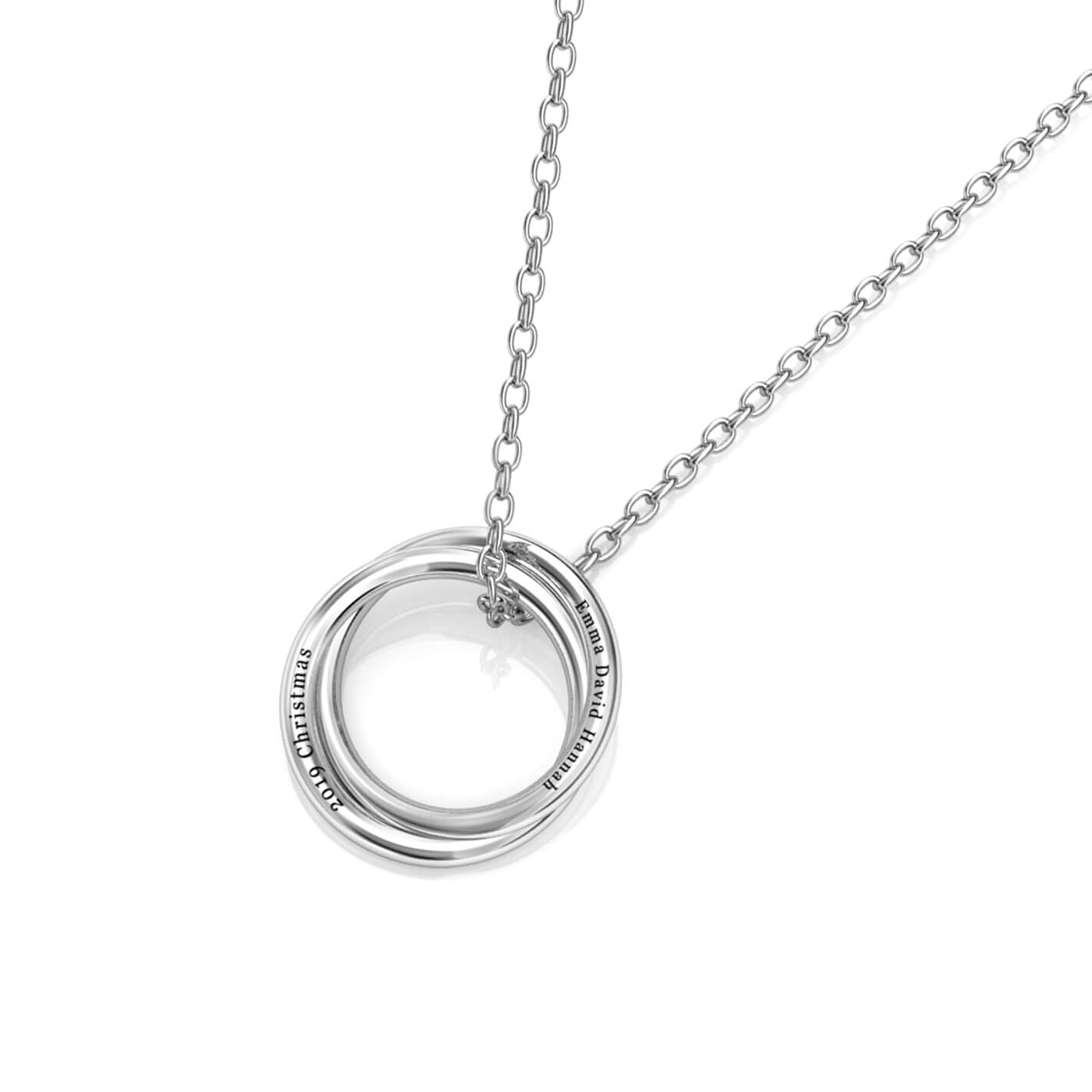 Personalised Russian 2 Ring Necklace, Engraved 2 Name Necklace, Sterling Silver