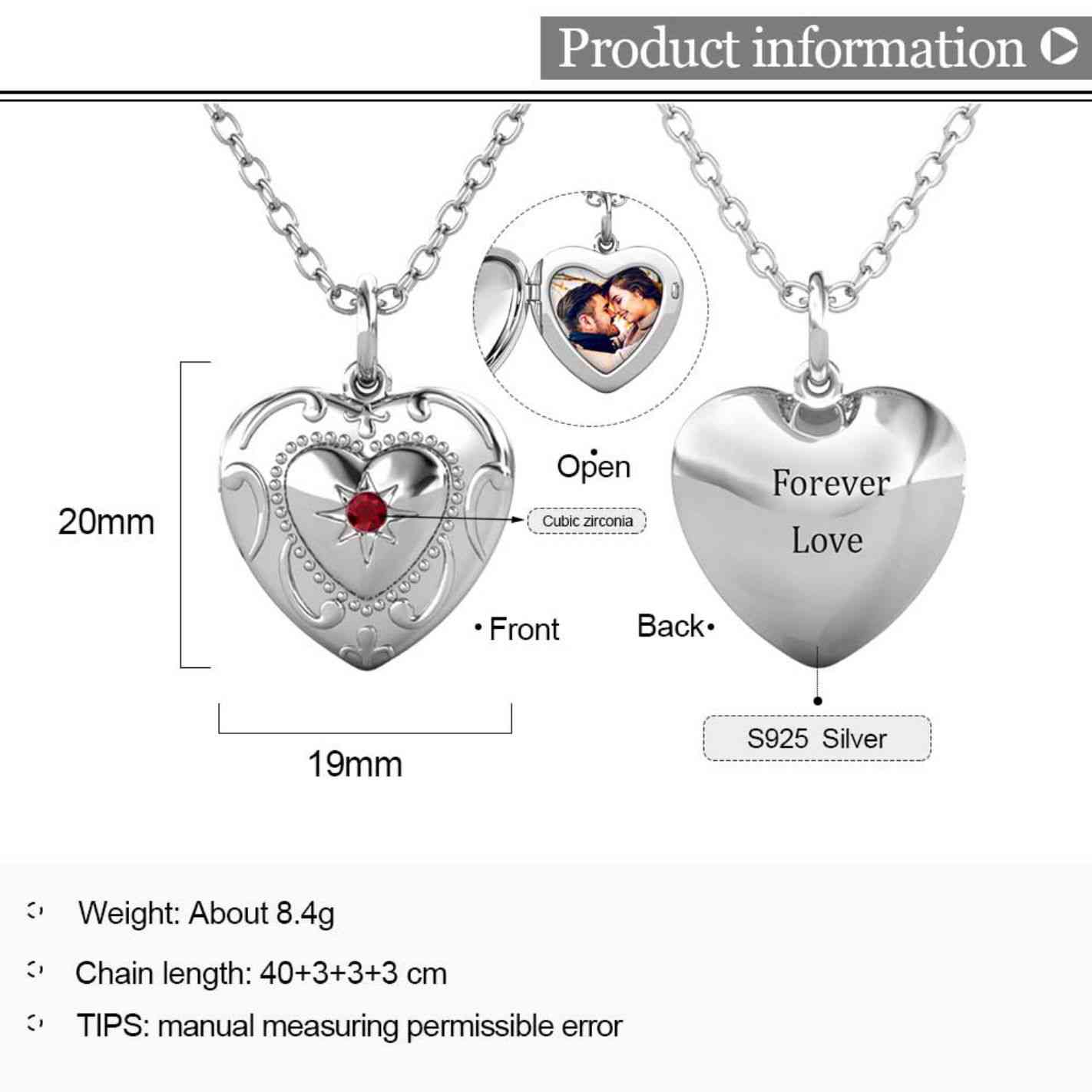 Personalised Heart Locket with Photo - Locket with Picture Inside - Sterling Silver