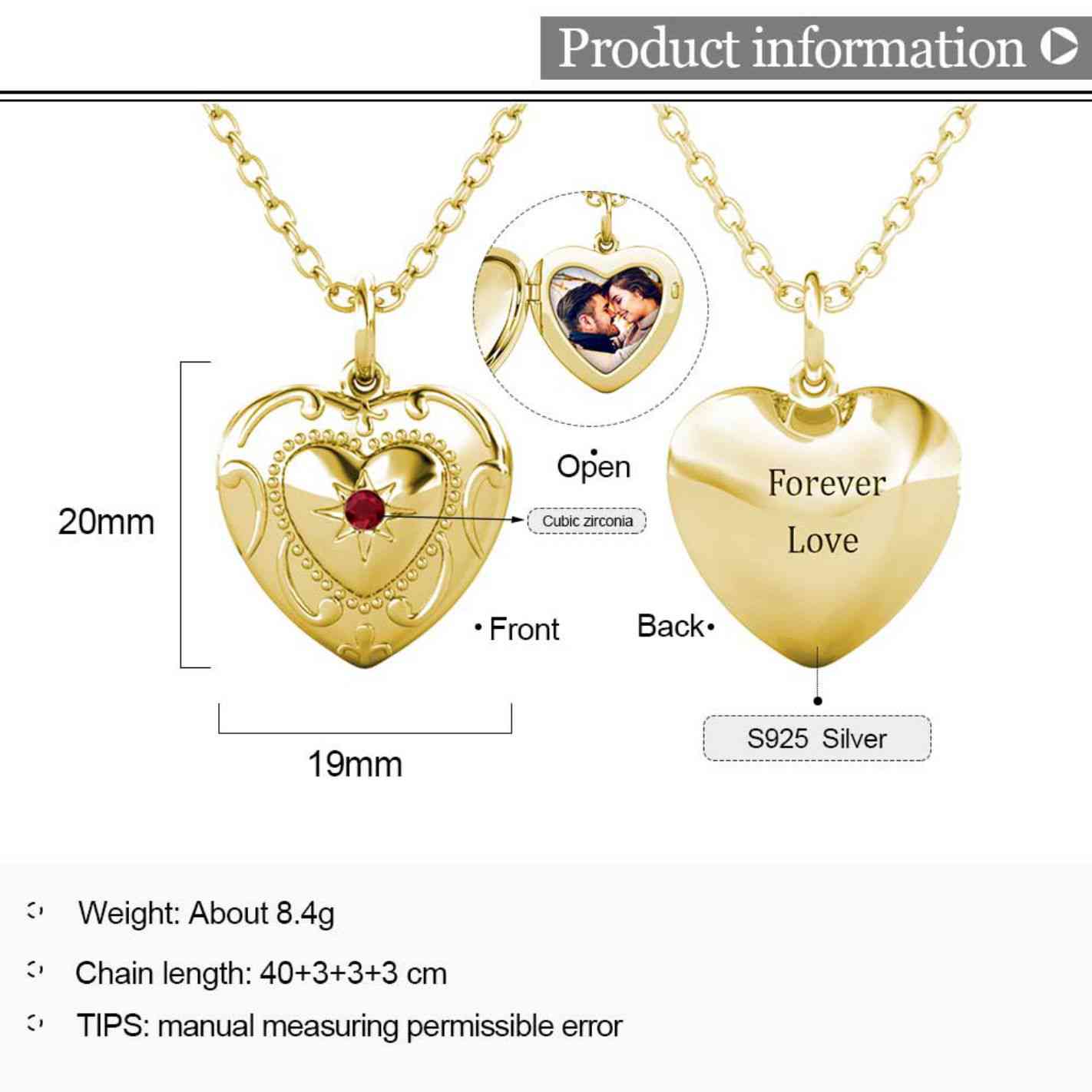 Personalised Heart Locket with Photo - Locket with Picture Inside - Gold