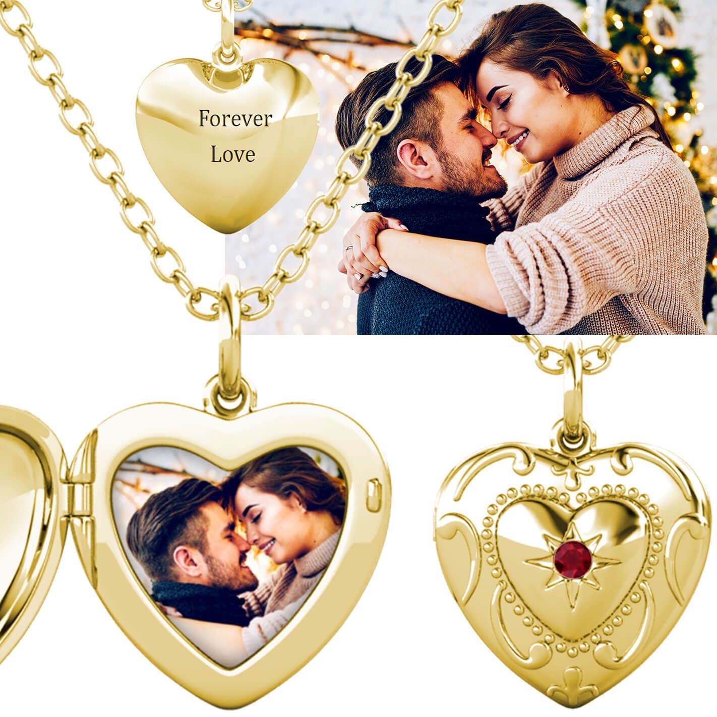 Personalised Heart Locket with Photo - Locket with Picture Inside - Gold