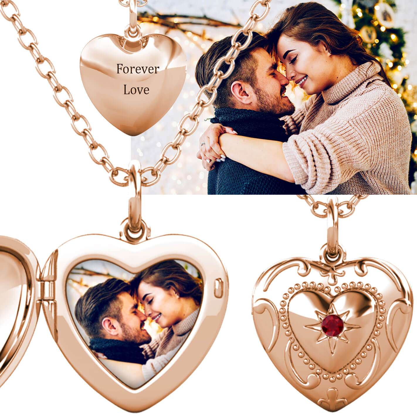 Personalised Heart Locket with Photo - Locket with Picture Inside - Rose Gold