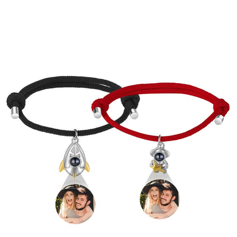 Photo Projection Rocket and Astronaut Couple Bracelet