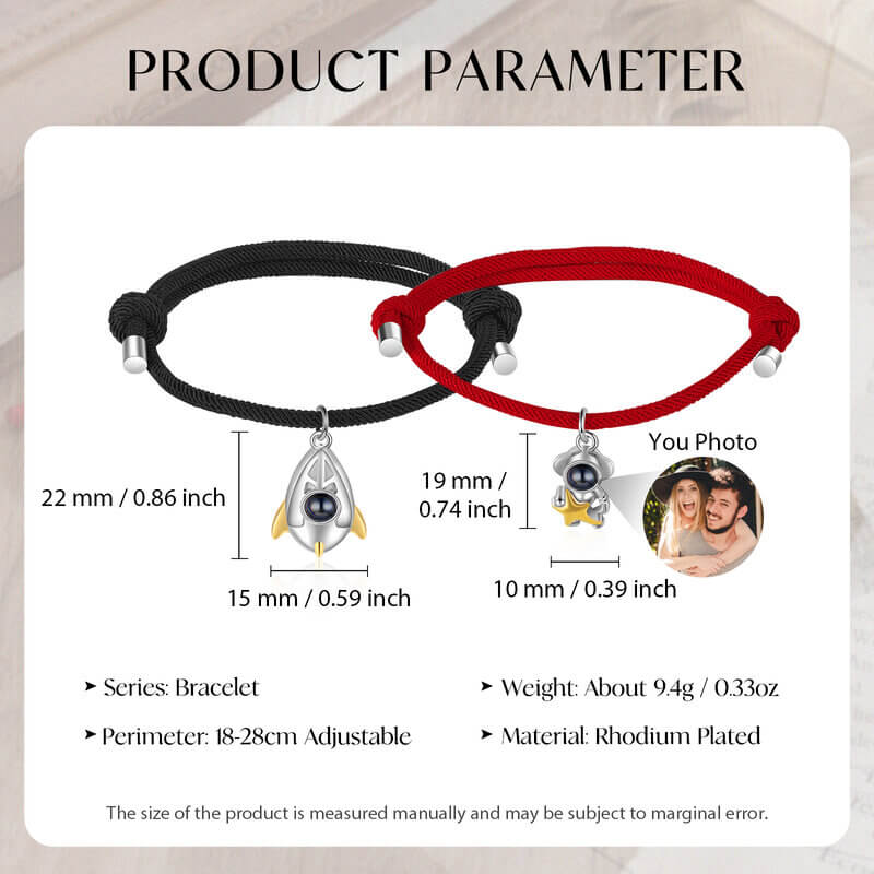 Photo Projection Rocket and Astronaut Couple Bracelet