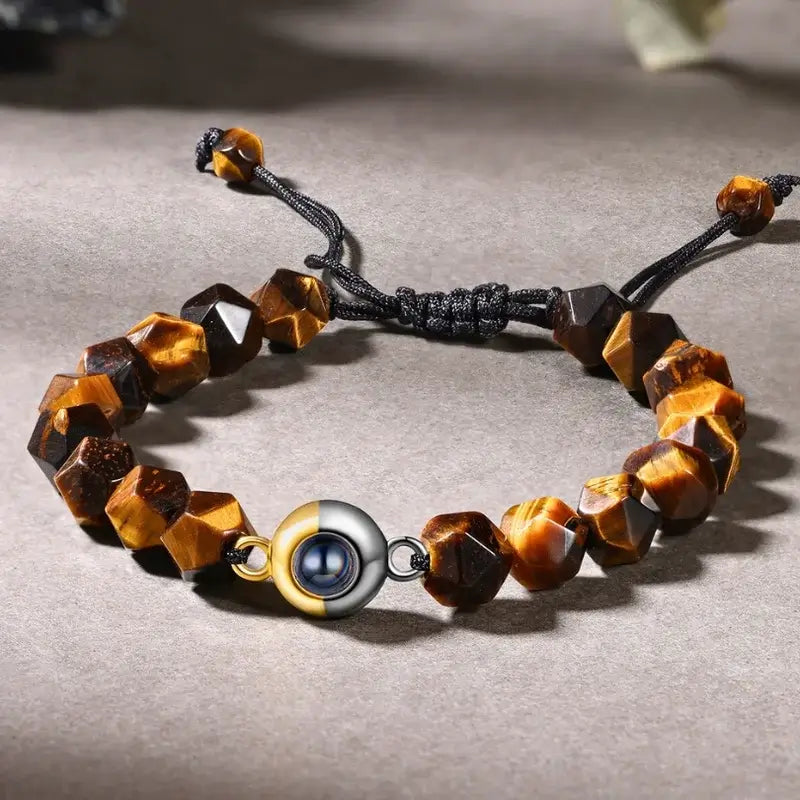 Photo Projection Bracelet Tiger Eye Stone Beaded Bracelet