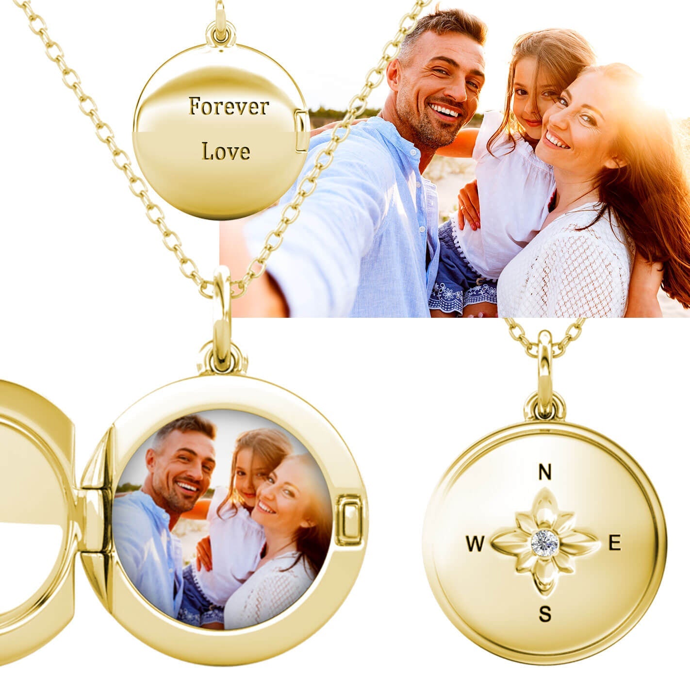 Personalised Locket with Photo - Round Locket with Picture Inside - Gold