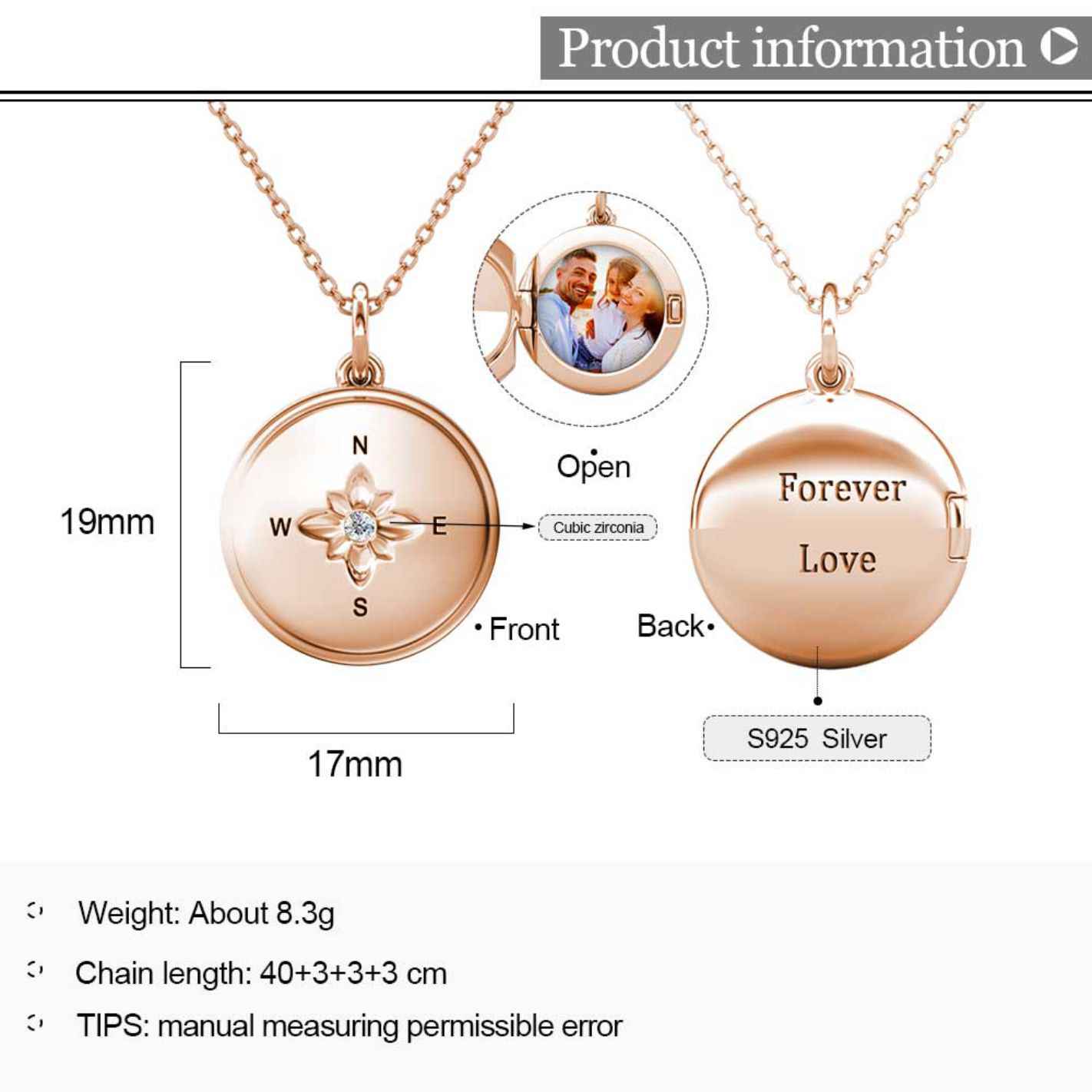 Personalised Locket with Photo - Round Locket with Picture Inside - Rose Gold