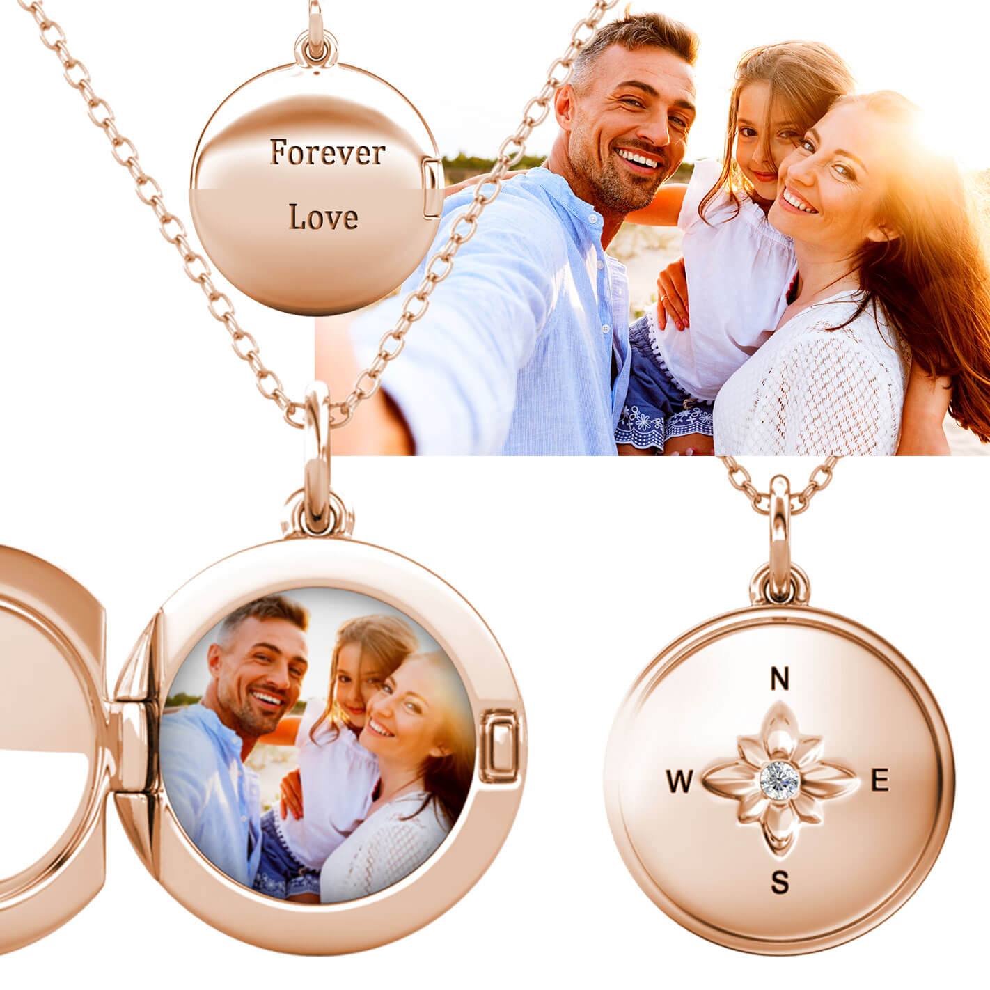 Personalised Locket with Photo - Round Locket with Picture Inside - Rose Gold